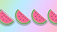 three slices of watermelon on a colorful background